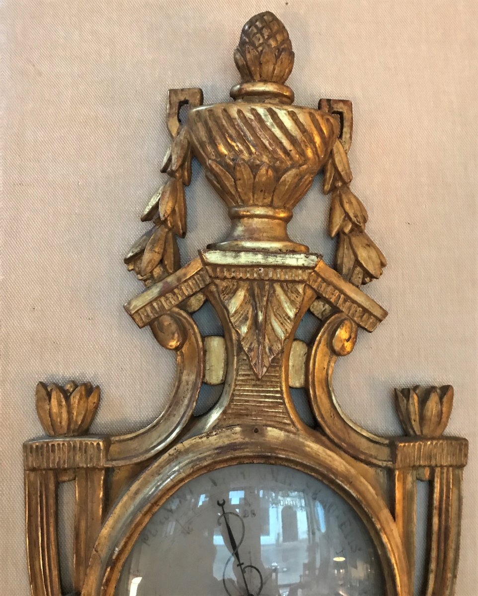 Louis XVI Period Carved And Gilded Wood Thermometer Barometer-photo-4