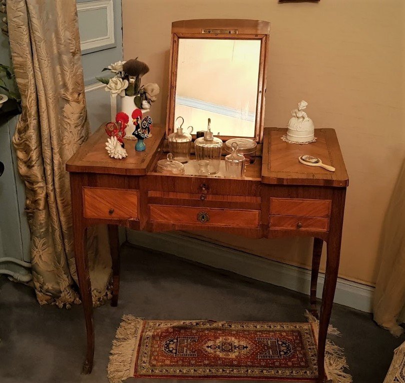 Louis XV Style Writing Table In Rosewood And Violet Wood Veneer.-photo-7