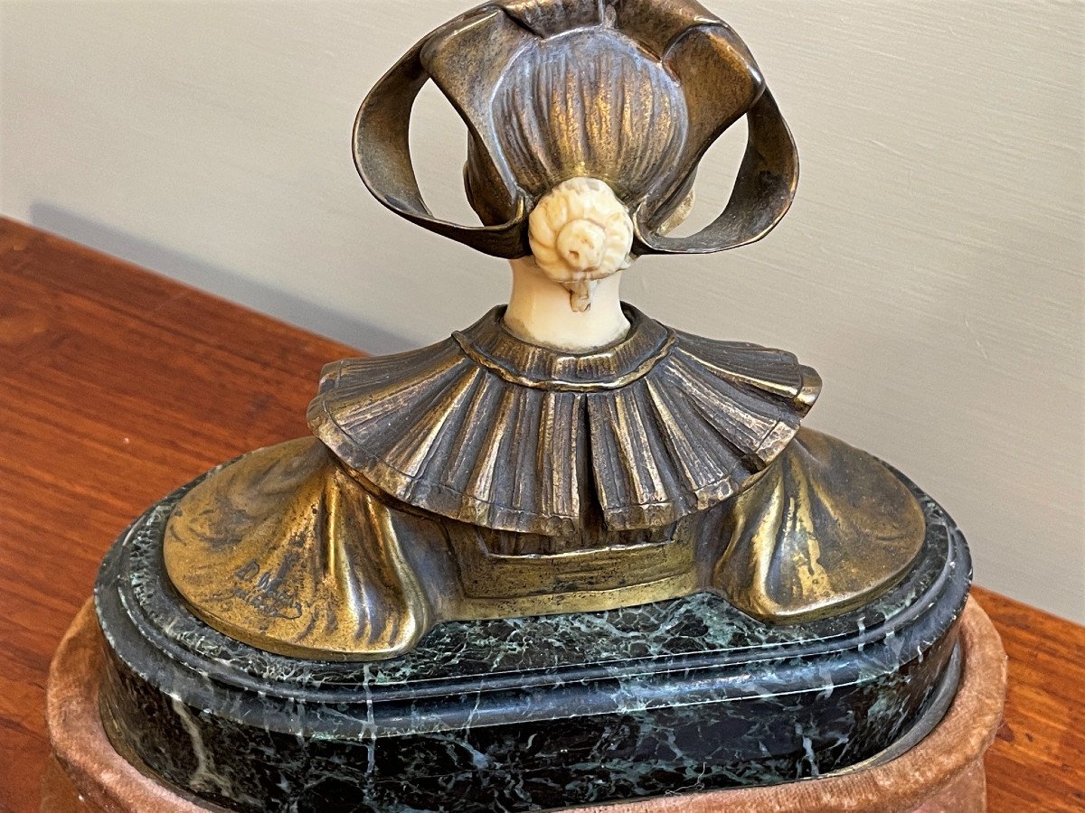 Chryselephantine Bronze Sculpture Young Girl With Bun Signed Watrin-photo-1