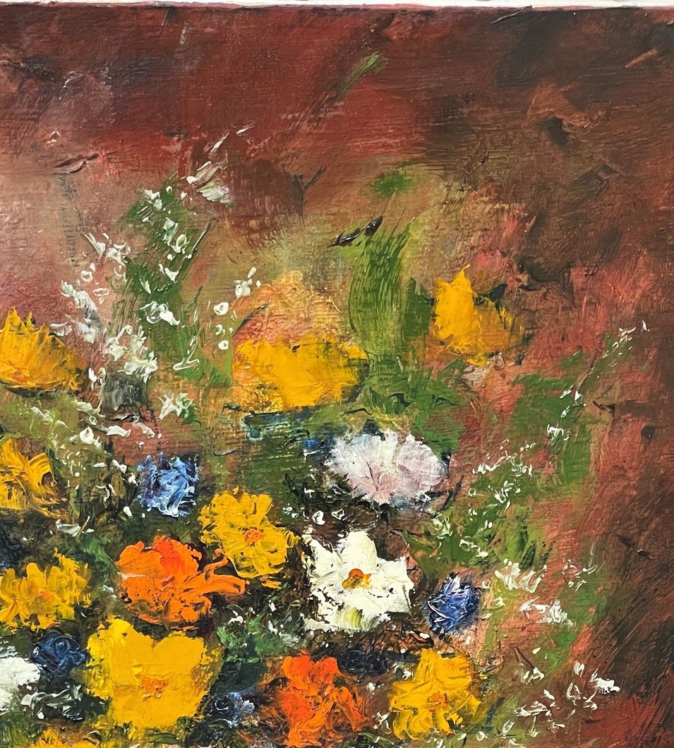 Bouquet Of Flowers, Oil On Canvas By Jacques Michel G. Dunoyer-photo-3