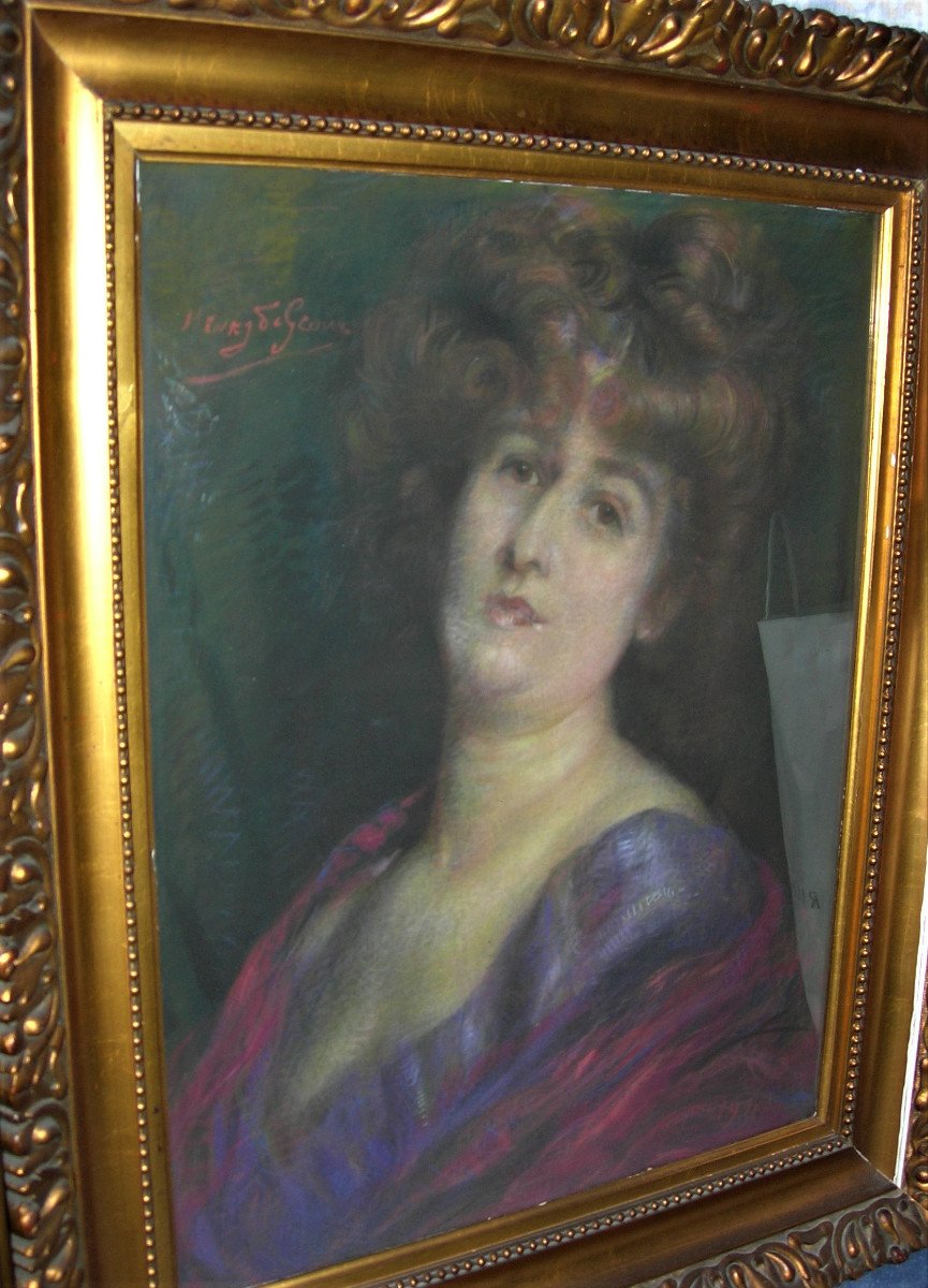 Grand pastel de 1911 portrait de femme par Henry de Groux-photo-7