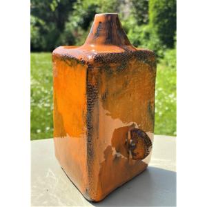 Juliette Derel Vase-bottle, Orange Ceramic Sculpture