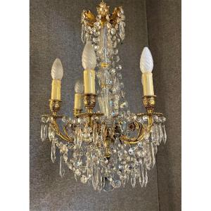 Small Crystal And Gilt Bronze Chandelier With Six Napoleon III Lights