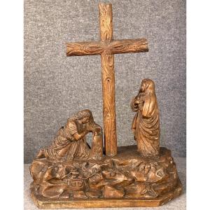 Calvaire en bois finement sculpté début XIXème siècle