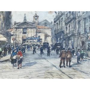 Montpellier Church St Denis Watercolor By Georges Rose 1939