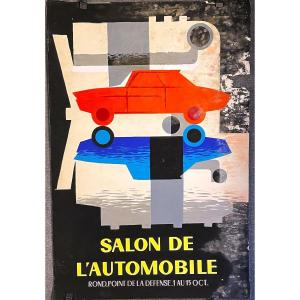 Salon de l’auto : projet d’affiche, gouache originale vers 1960