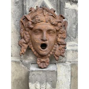 Large Mascaron, Cast Iron Fountain Head Representing The Goddess Of Water