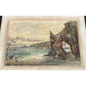 Seaside, Cliff And Arch: The Fishermen By Eh Wolden 1857