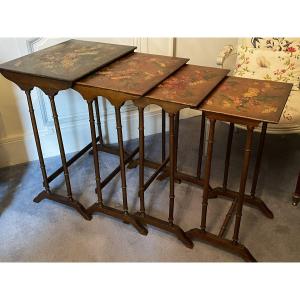 Set Of Four Nesting Tables With Floral Decoration Circa 1900