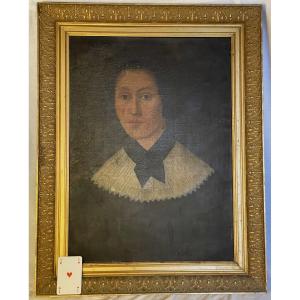 Portrait de jeune femme à la collerette blanche et ruban noir XIXème siècle