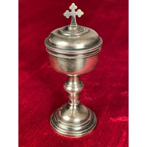 Small Silver Travel Ciborium, Called Chrismatory Ciborium, Pyxis, Goldsmith Demarquet Brothers