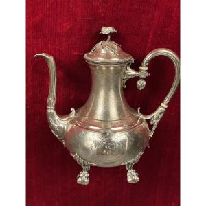 Large Teapot Or Jug In 19th Century Guilloché Silver