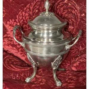 19th Century Empire Style Solid Silver Sugar Bowl (660g)