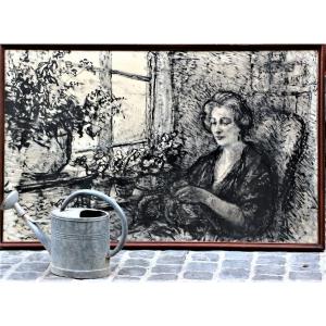 Demeurisse: Woman Sitting Near Window, Ink