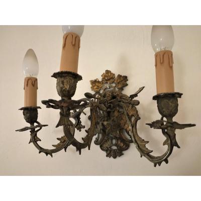 Napoleon III Three-branched Bronze Wall Lamp