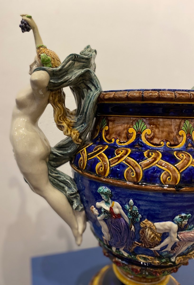 Important Majolica Barbotine Vase-photo-1