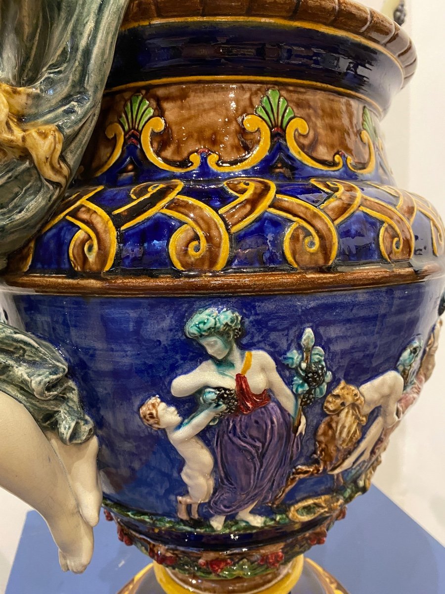 Important Majolica Barbotine Vase-photo-4