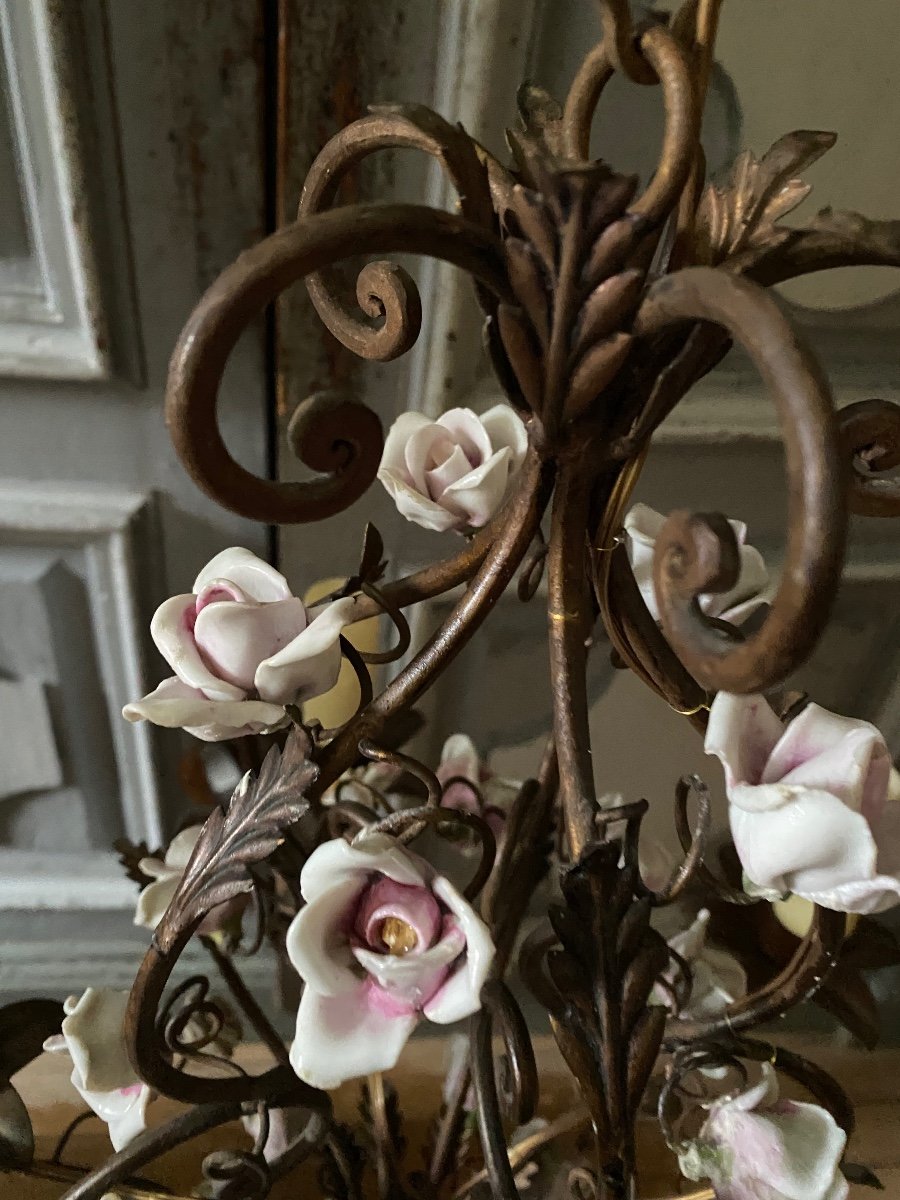 Bronze And Brass Chandelier With Porcelain Flowers Niii-photo-5