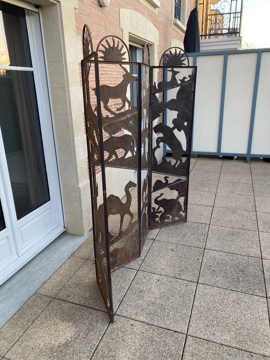 4 Panel Metal Screen With Animal Decor From The 70s-photo-1