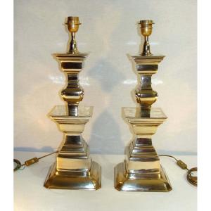 Paire De Lampes Vintage Années 60 En Bronze