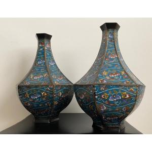 Pair Of Japanese Cloisonné Enamel Vases