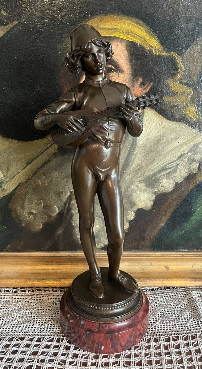 Paul DUBOIS (1827-1905) - Le Chanteur Florentin du XVème siècle en Bronze patiné, vers 1880.