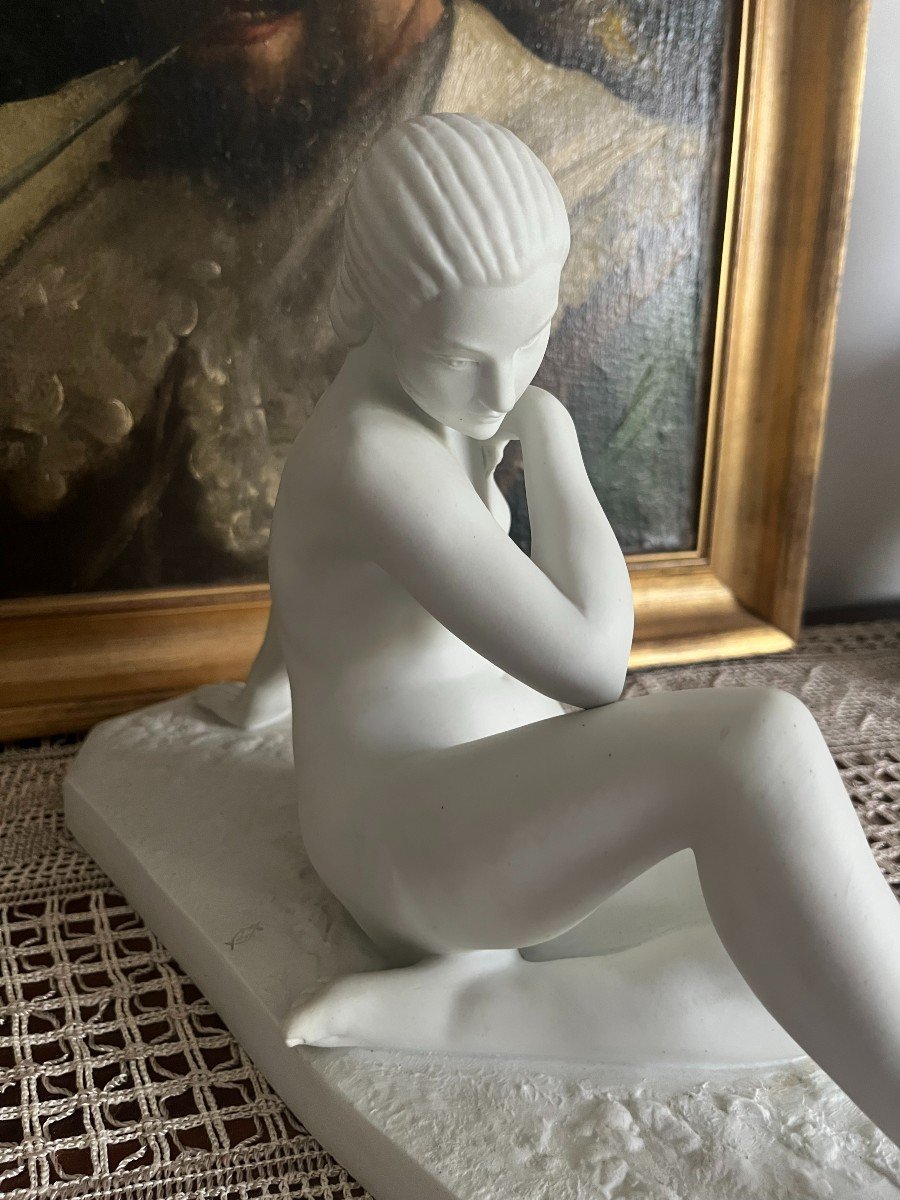 B. Rezl (20th Century) - Biscuit Sculpture Representing A Naked Woman From The Art Deco Period, 20th Century-photo-2