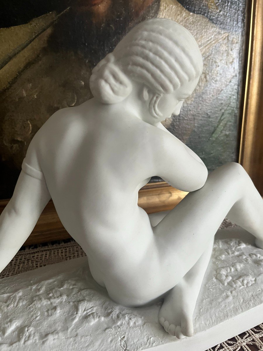 B. Rezl (20th Century) - Biscuit Sculpture Representing A Naked Woman From The Art Deco Period, 20th Century-photo-4