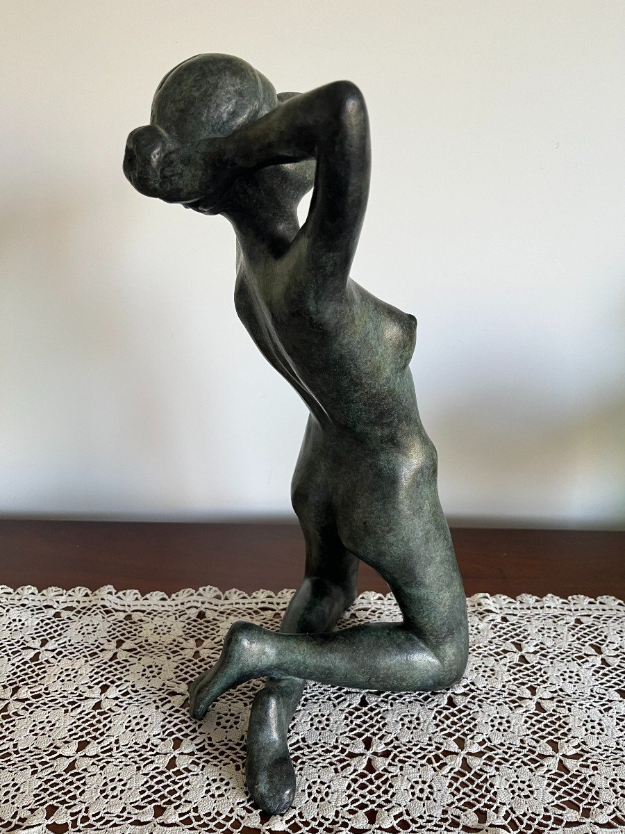 Jorge Borras (1952) - Kneeling Woman In Bronze Signed And Numbered 6/8.-photo-1