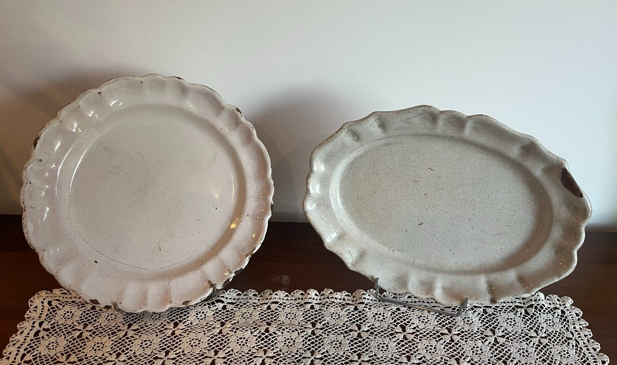 Two Large White Earthenware Dishes, 18th Century.