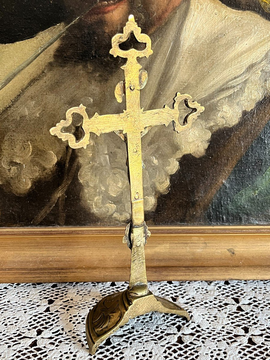 Crucifix Or Altar Christ In Riveted Brass, 17th Century.-photo-1