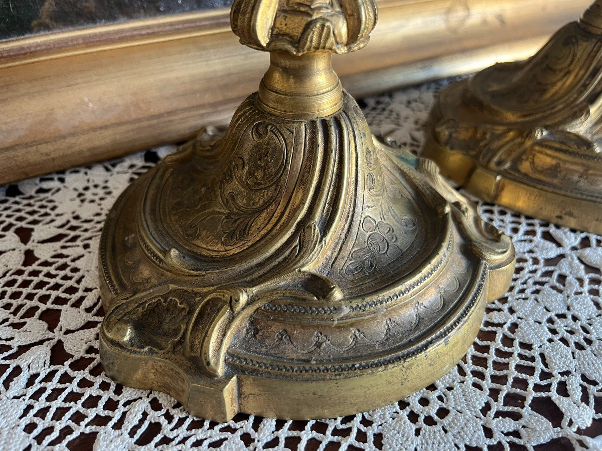 Superb Pair Of Bronze Candlesticks From The Louis XV Period, 18th Century.-photo-4