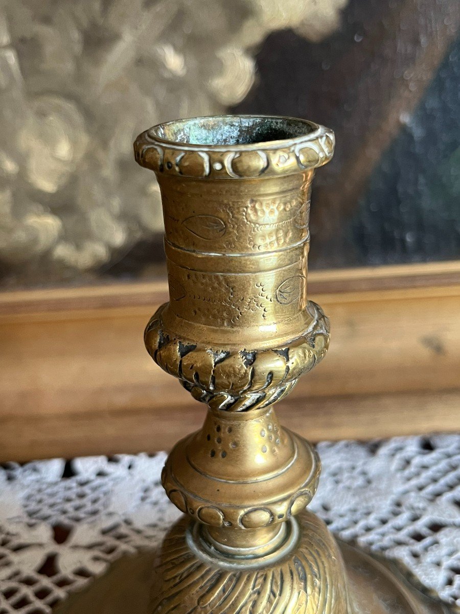 Small Pair Of Bronze Toilet Candlesticks From The Louis XV Period, 18th Century.-photo-2