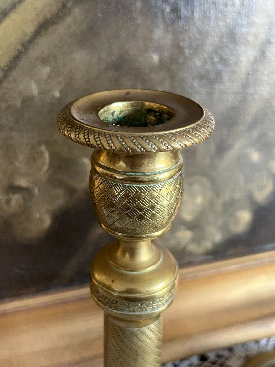 Pair Of Bronze Candlesticks From The Restoration Period, First Half Of The 19th Century.-photo-4