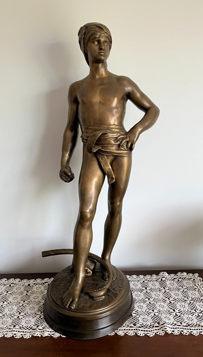 Antonin MERCIE (1845-1916) Sculpture "David avant le combat" Barbedienne, XIXème siècle.