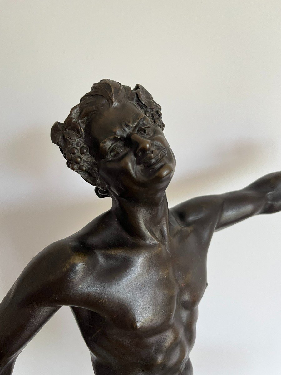 Henry Fugere (1872-1944) Bronze Sculpture "faun Dancing With Cymbals", 19th Century.-photo-2