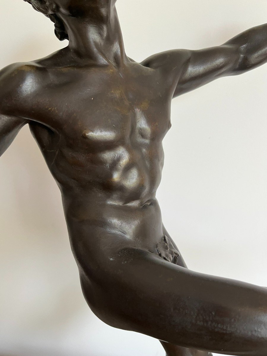 Henry Fugere (1872-1944) Bronze Sculpture "faun Dancing With Cymbals", 19th Century.-photo-1