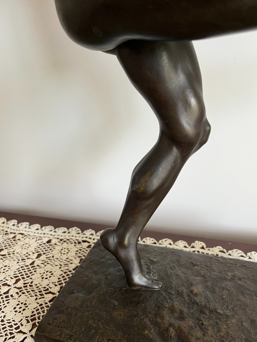 Henry Fugere (1872-1944) Bronze Sculpture "faun Dancing With Cymbals", 19th Century.-photo-3