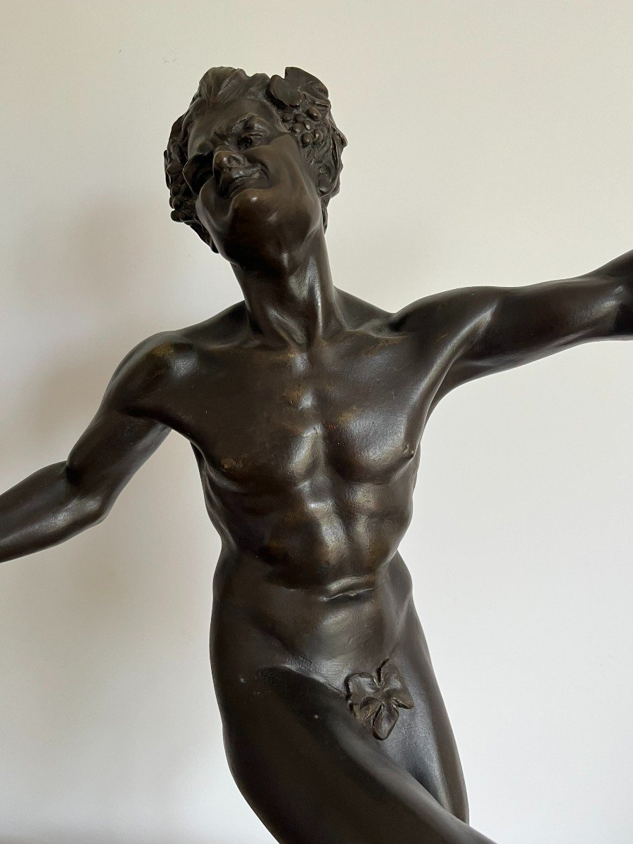 Henry Fugere (1872-1944) Bronze Sculpture "faun Dancing With Cymbals", 19th Century.-photo-4