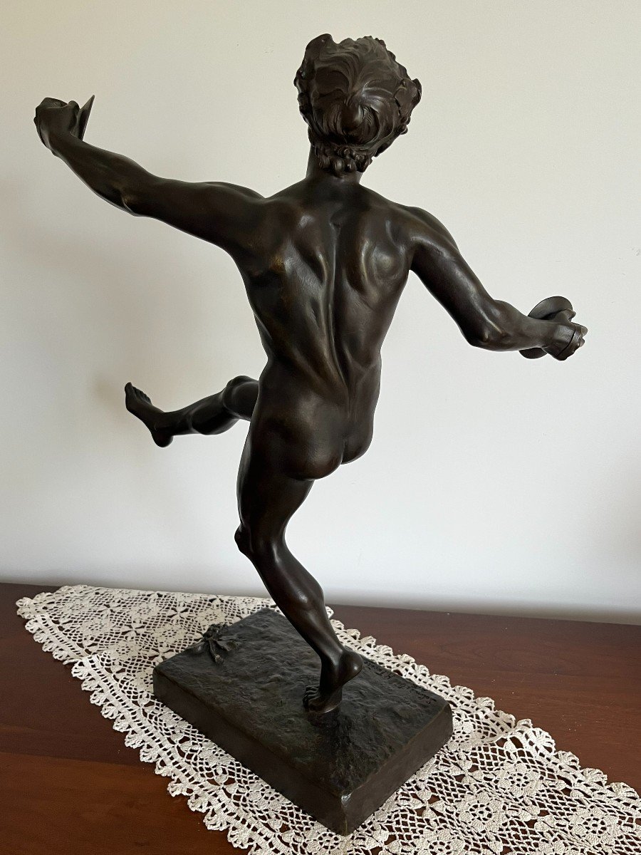 Henry Fugere (1872-1944) Bronze Sculpture "faun Dancing With Cymbals", 19th Century.-photo-7