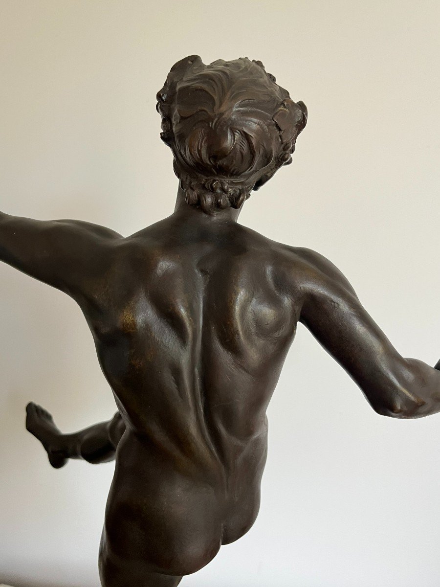 Henry Fugere (1872-1944) Bronze Sculpture "faun Dancing With Cymbals", 19th Century.-photo-8