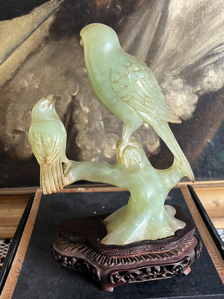 Chinese Sculpture Representing Birds In Serpentine, 20th Century.-photo-4