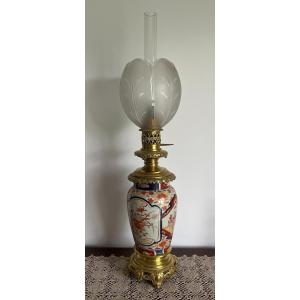 Large Lamp In Imari Porcelain And Gilded Bronze, Late 19th Century.