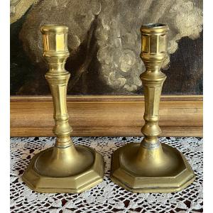 Pair Of Louis XIV Period Brass Candlesticks, Late 17th Century.