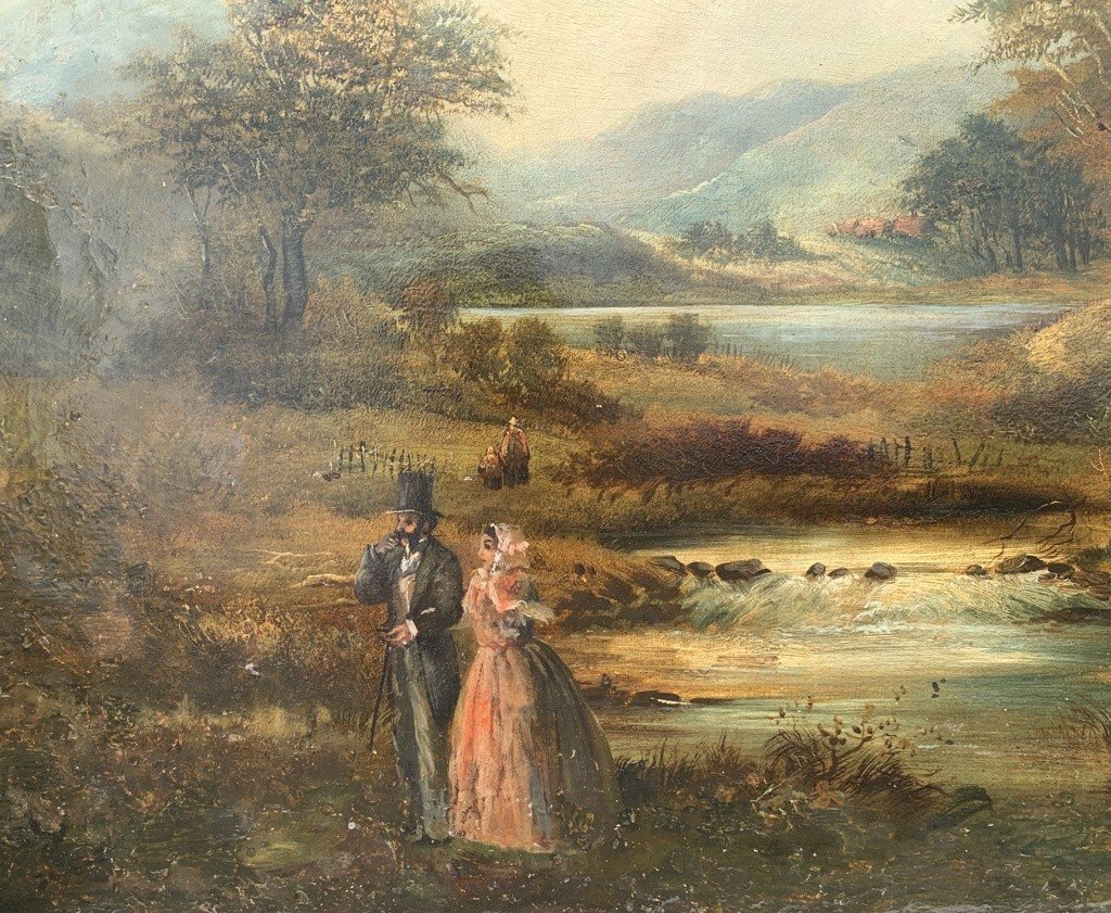 European Painter (19th Century) - River Landscape With Nobles Walking.-photo-2