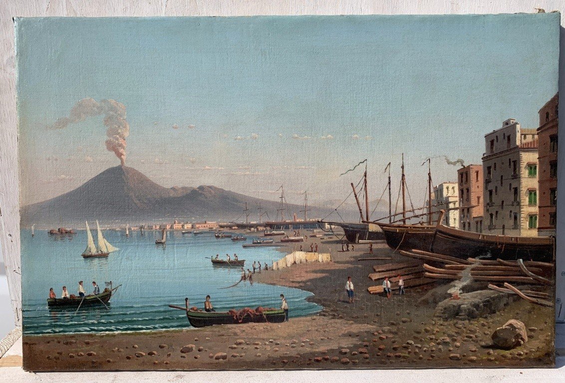 Italian Painter (early 19th Century) - View Of Naples With Vesuvius-photo-2