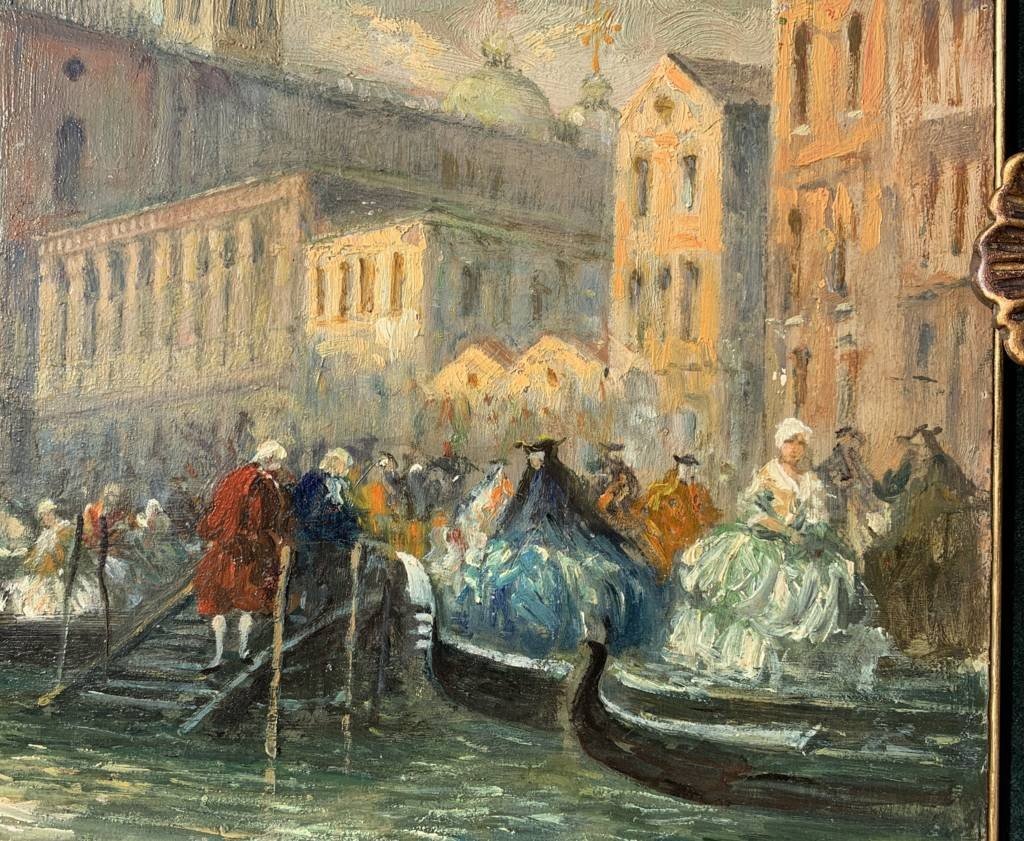 Peintre Vénitien (fin XIXème Siècle) - Venise Et Masques De Carnaval.-photo-3