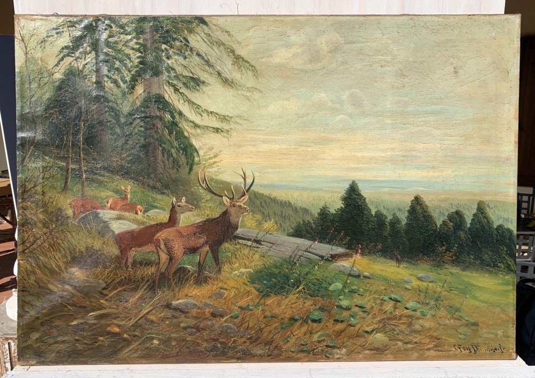 European Painter (19th Century) - Landscape With Deer.-photo-2