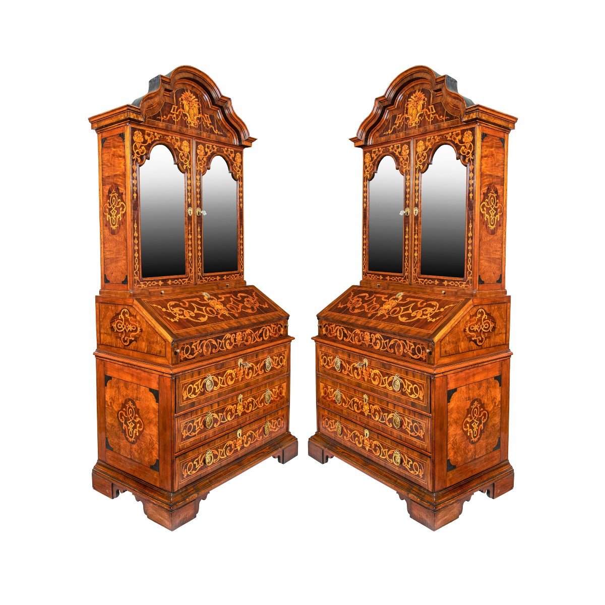 Pair Of Finely Inlaid Wooden Trumeaus. Veneto, 18th Century.-photo-2