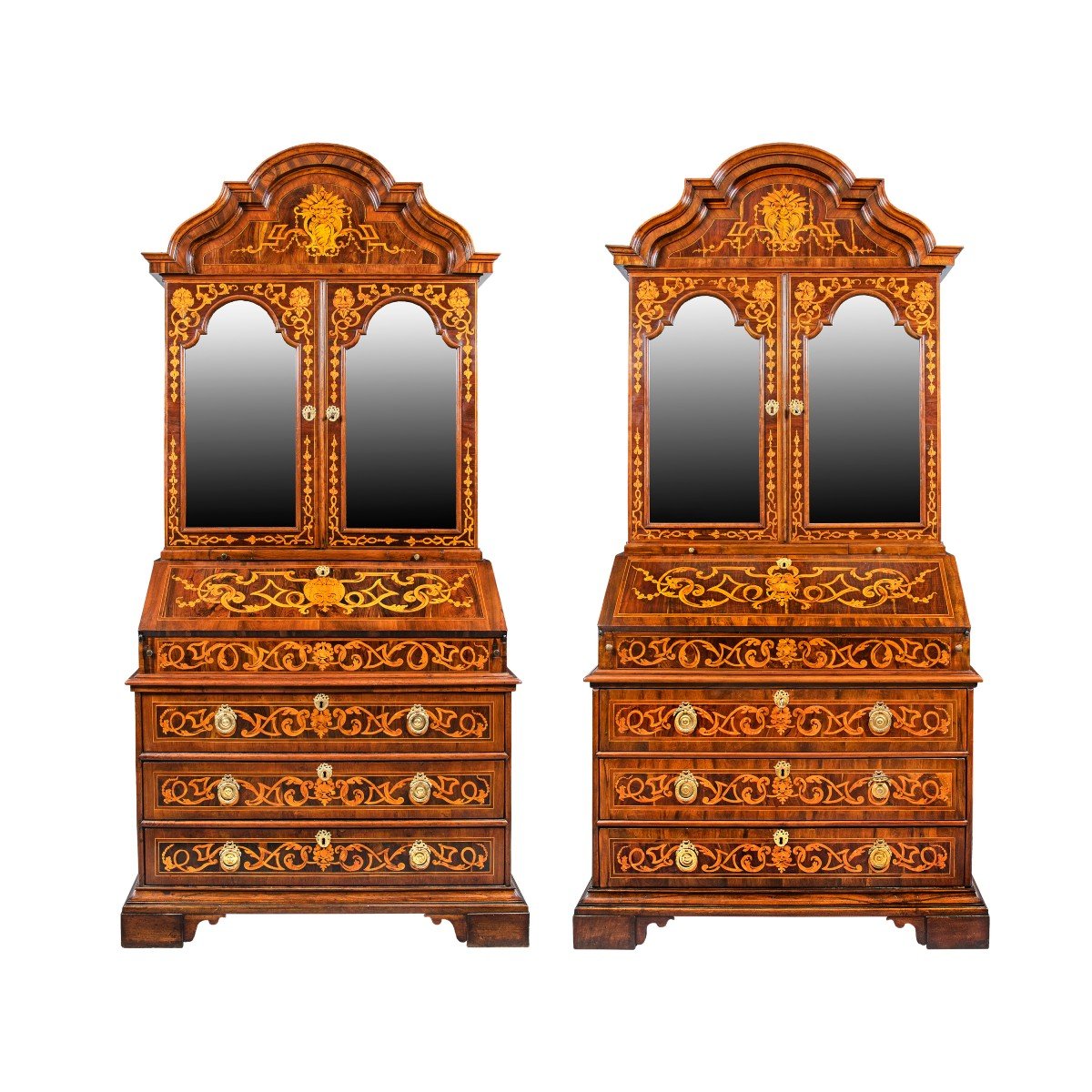 Pair Of Finely Inlaid Wooden Trumeaus. Veneto, 18th Century.